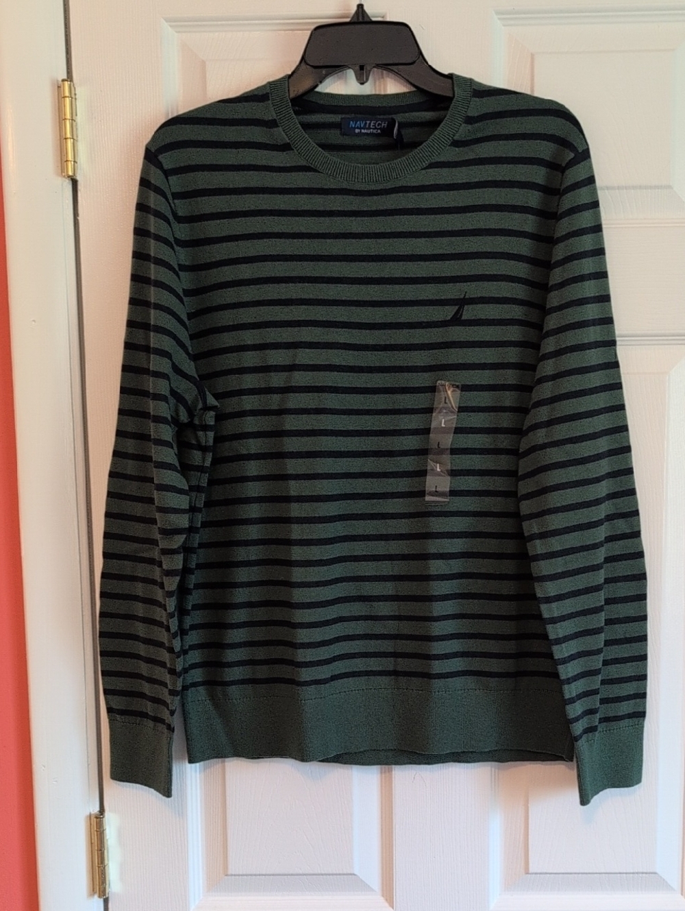Navtech Nautica Men's Green & Navy Striped Crewneck Sweater NWT